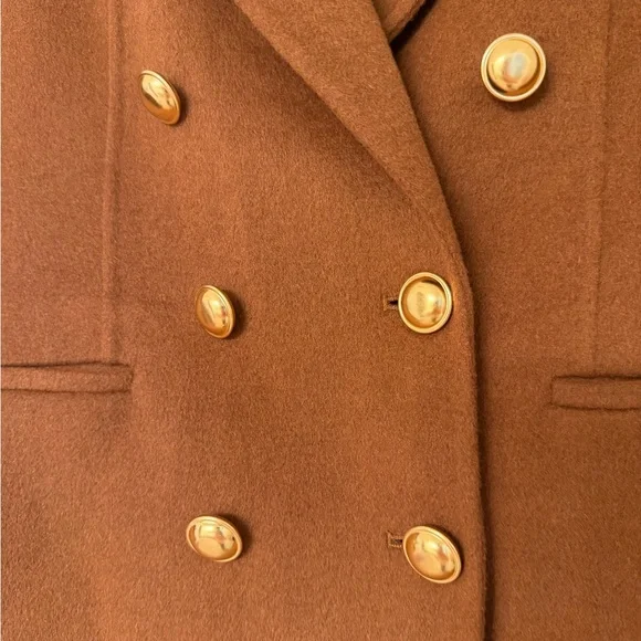 Express Hand Sewn Wool Blend Double Breasted Novelty Button Brown Blazer Jacket - Picture 7 of 15